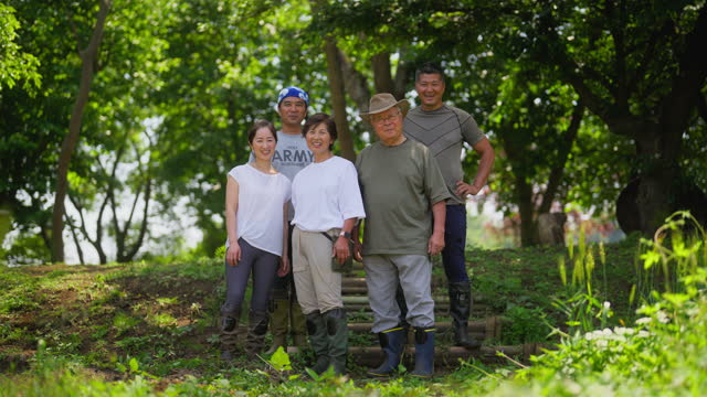 Portrait of sustainable and organic farming community and family in farming field