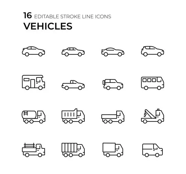Vector illustration of Vehicles Line Icon Set