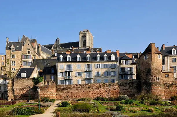 Old town of Le Mans with the cathedral of Saint Julien in the background in the Pays de la Loire region in north-western France