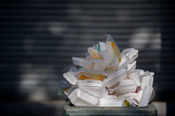 pile of waste foam and plastic in bin