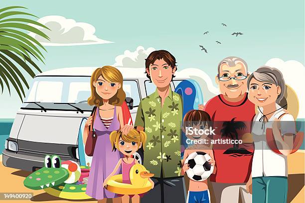 Vacances En Famille Sur La Plage Vecteurs libres de droits et plus d'images vectorielles de Famille - Famille, Adulte, Adulte d'âge mûr