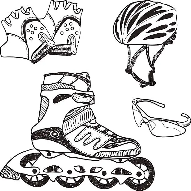 Vector illustration of Roller skating equipment