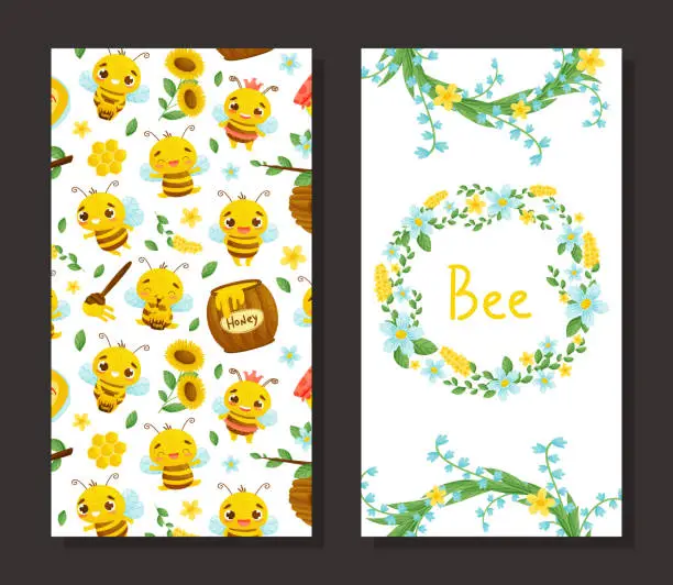 Vector illustration of Cute Honey Bee Design with Busy Insect and Natural Sweet Food Vector Template