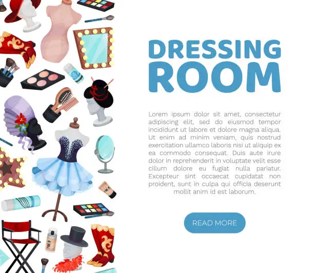 Vector illustration of Dressing Room Banner Design with Stage Costume and Makeup Vector Template