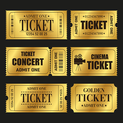 Vector set of golden ticket template. Invite ticket .Vector
