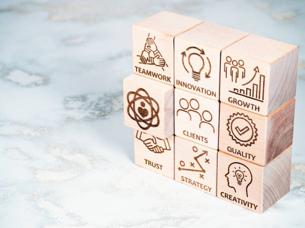 istock Core values symbols on wooden cubes 1494021963