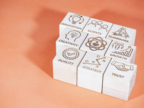 istock Symbols of core values as criteria for successful corporate teamwork 1494022015