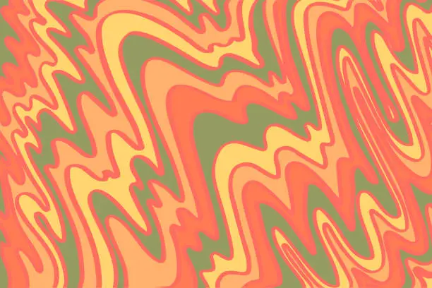 Vector illustration of Groovy wavy horizontal banner Abstract retro line art aesthetic 70s style. Trendy 1960s color waves groove background. Psychedelic vintage design. Wallpaper trippy liquid poster. Vector illustration