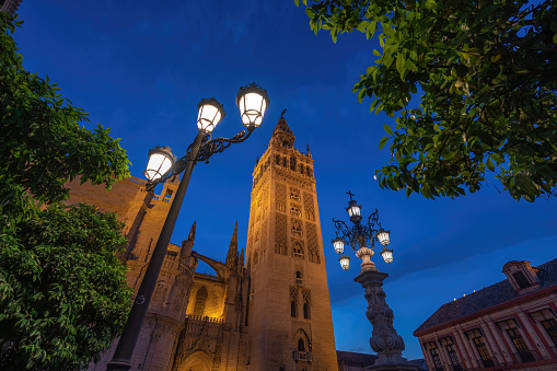 La Giralda at night - Seville Cathedral Tower - Seville, Andalusia, Spain