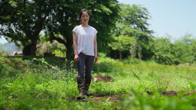 Portrait of female farmer in farming field