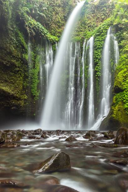 tiu kelep cascade à lombok, indonésie - nusa lembongan photos photos et images de collection