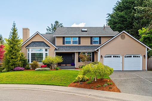 American Pacific Northwest suburban home photographed on a sunny spring day