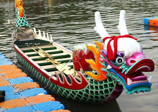 A traditional Taiwanese dragon boat stock photo