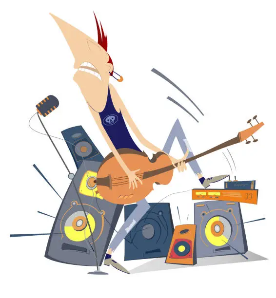 Vector illustration of Cartoon singing guitar player