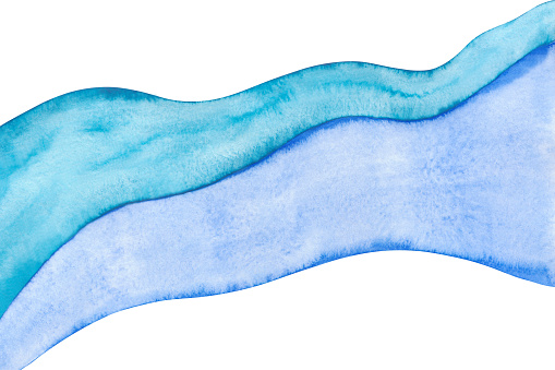 Smooth, wavy, textural, watercolor line in blue, emerald and sky colors. Sea wave like water flow. For the design and decoration of a business card.