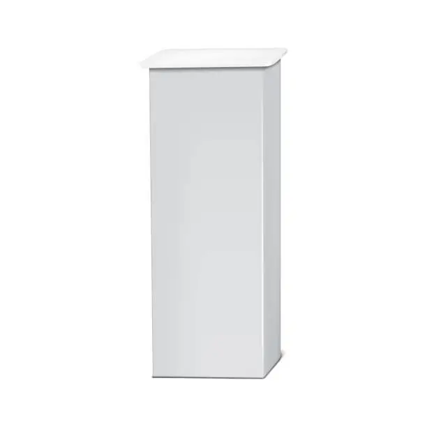 Vector illustration of White blank tall exhibition plinth realistic vector mockup. Pedestal display stand mock-up. Template for design