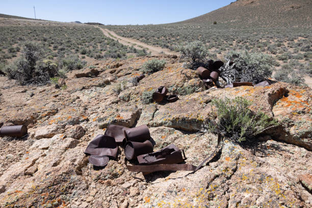 istock Old rusty cans abandoned in the desert 1494045054