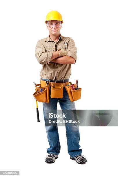 Construction Contractor Carpenter Isolated On White Background Stock Photo - Download Image Now