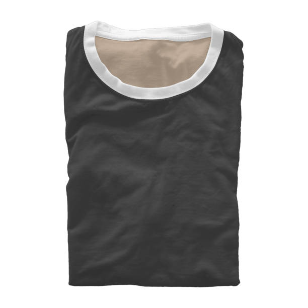 istock Black tshirt with white collar isolated on white fit for your mockup project. 1494048874