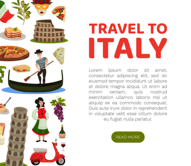 istock Travel to Italy Banner Design with Traditional Symbols Vector Template 1494049283