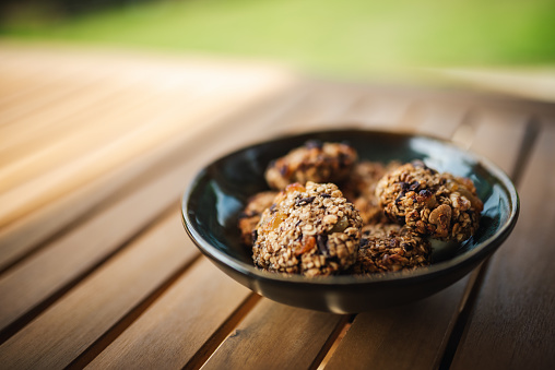 Healthy dessert. Homemade oatmeal cookies with dates and nuts, do not contain sugar, butter and eggs
