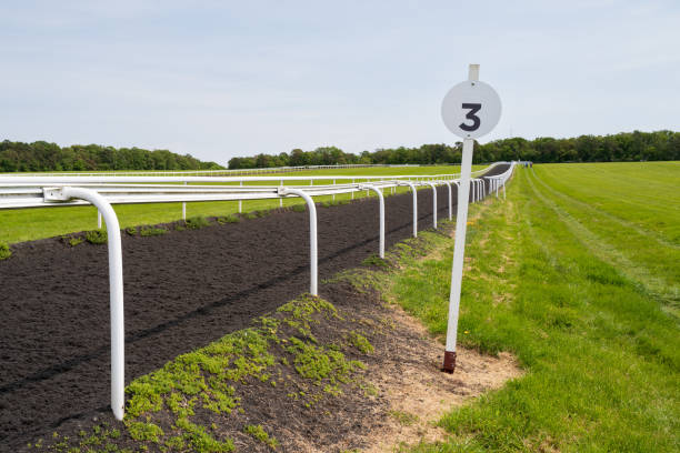 istock British racecourse field seen next to a 3 furlong marker. 1494052633