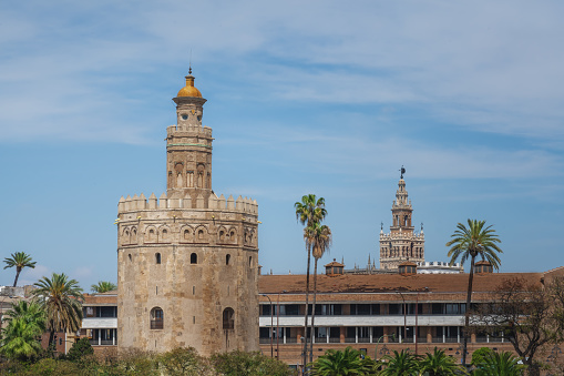 Torre del Oro (Golden Tower) and Seville Cathedral Tower - Seville, Andalusia, Spain