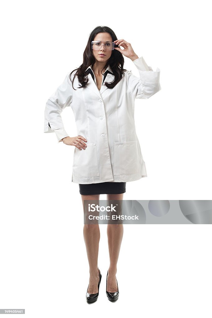 Kobieta naukowiec Inżynier w Labcoat na białym tle - Zbiór zdjęć royalty-free (Badaczka)