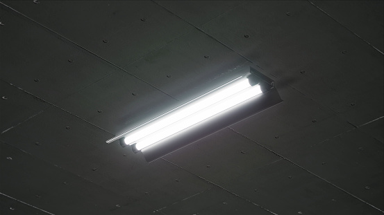 Flickering Fluorescent lamp on the ceiling 3d rendering background