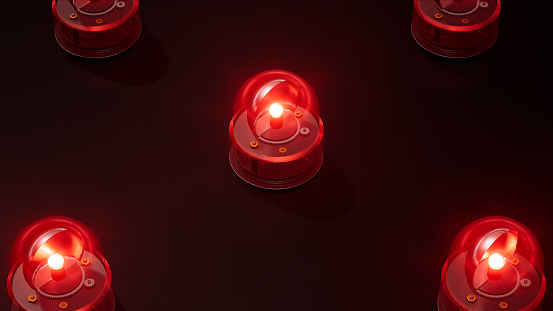 Flashing red emergency lights on the floor 3d rendering background
