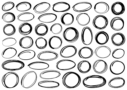 Set of hand drawn circles and ovals. Vector design elements. Round frames.