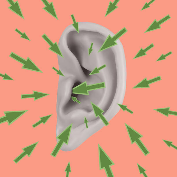 istock Contemporary art collage with green arrows aimed at the human ear. 1494065736