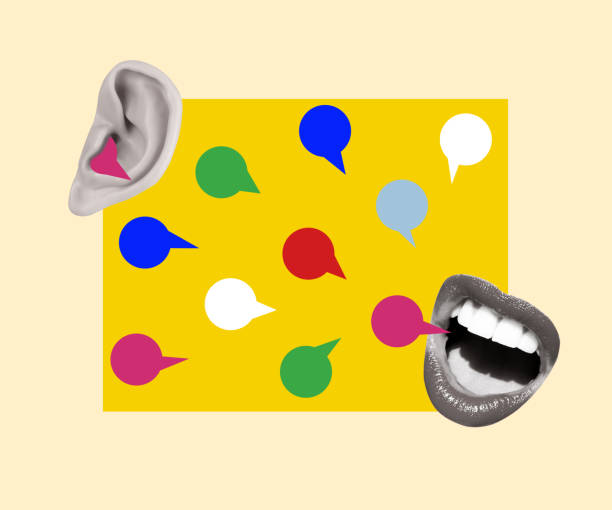istock Contemporary art collage with human ear, mouth and dialogue bubble. 1494065747