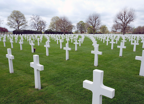 white crosses in spring at american memorial and military cemetery of Margraten in the netherlands