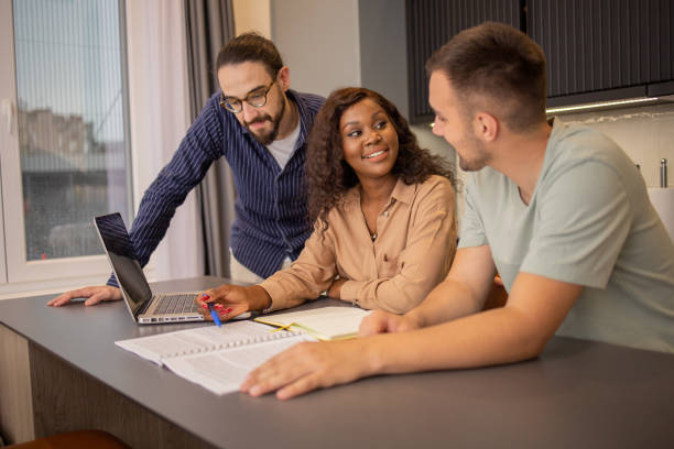 istock Group of friends attend online classes together 1494069988