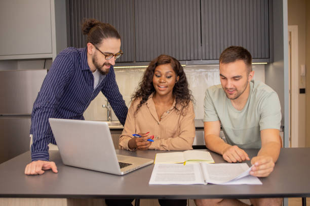 istock Group of friends attend online classes together 1494070001