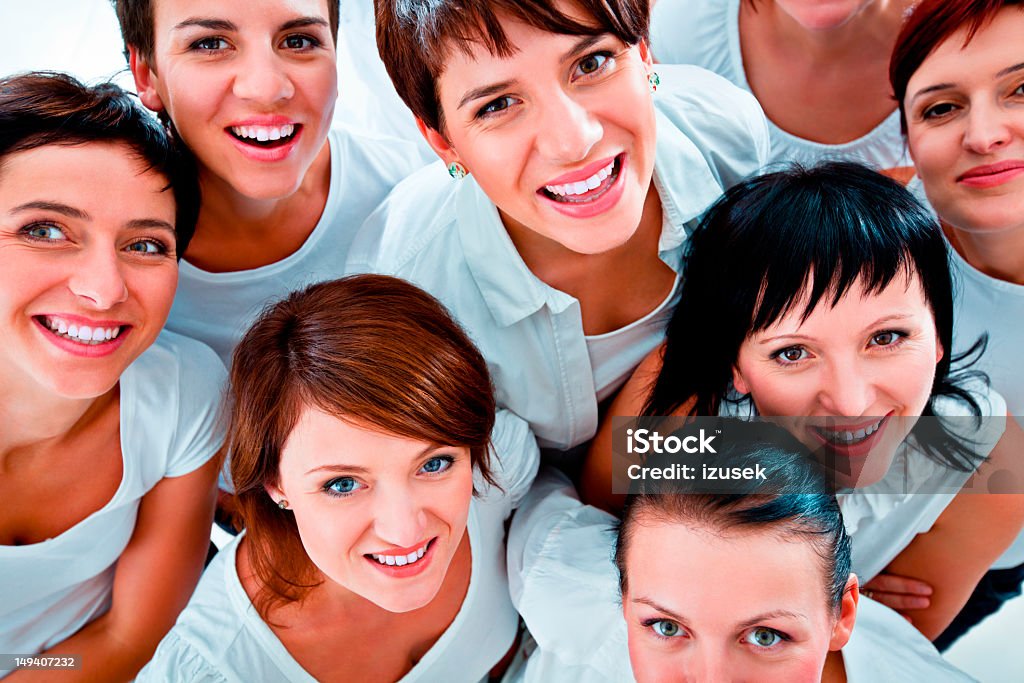 Unity Group of women smiling at the camera. Elevated view. Connection Stock Photo