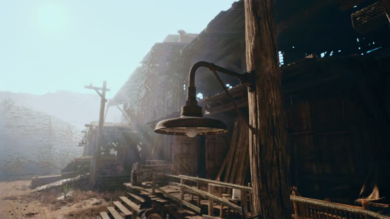 abandoned wooden deserted buildings in bodie ghost town