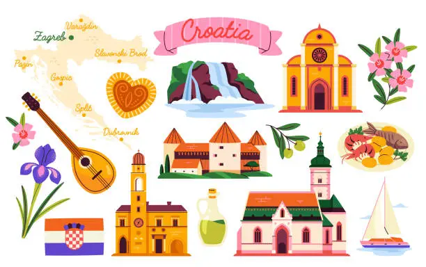 Vector illustration of Croatian culture elements