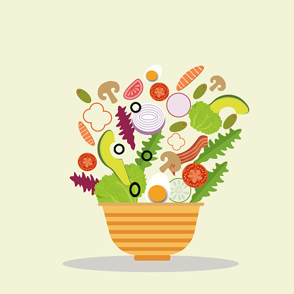 Vector illustration of ingredients needed to make a healthy salad