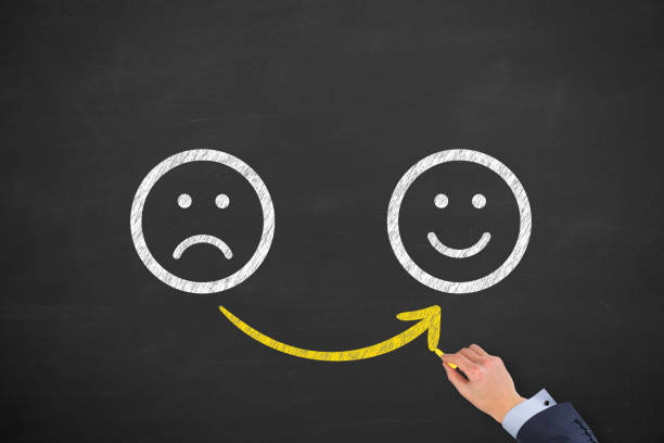 istock Hand Drawing Unhappy and Happy on Blackboard 1494095970