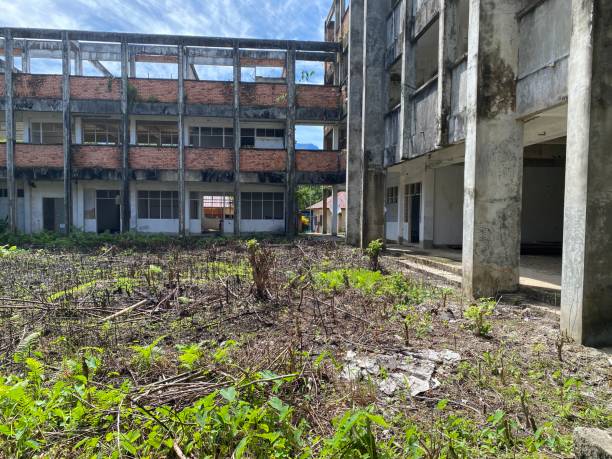 abandoned building, outside of abandoned school building