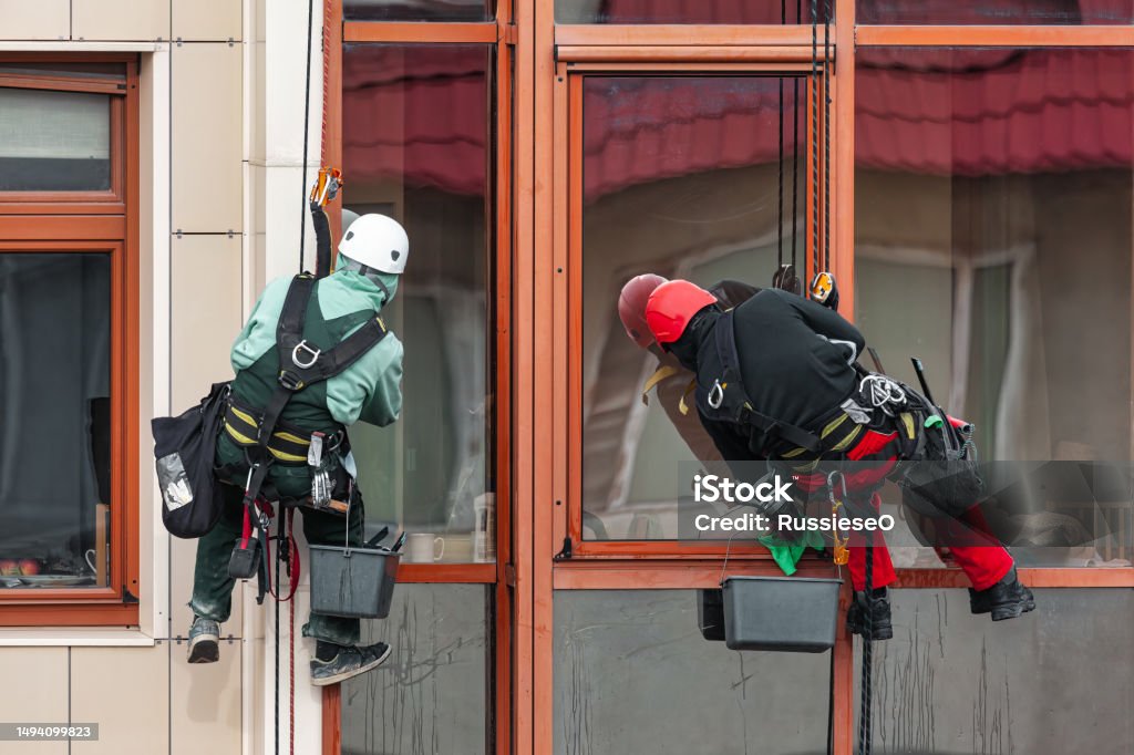 Window Washer Worker Workers Washing Windows Stock Photo - Download Image Now - Window ...