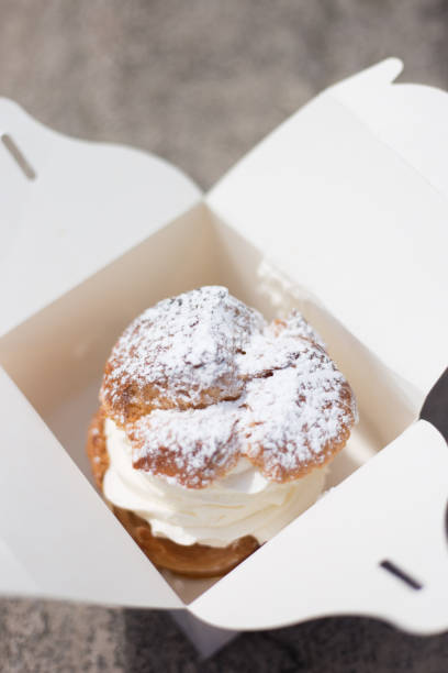 France: Big Vanilla Cream Puff in White Take-Away Box