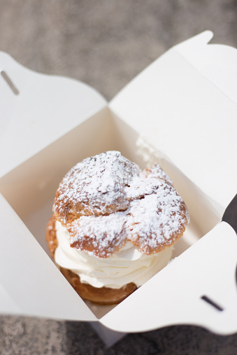 France: Big Vanilla Cream Puff in White Take-Away Box