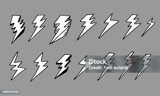 istock set of hand drawn vector doodle electric lightning bolt symbol sketch illustrations. thunder symbol doodle icon. 1494111492