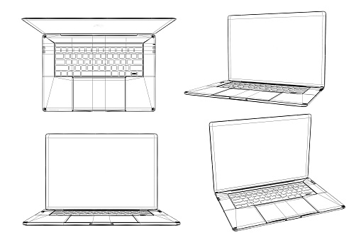 Laptop 3d rendering  wire frame