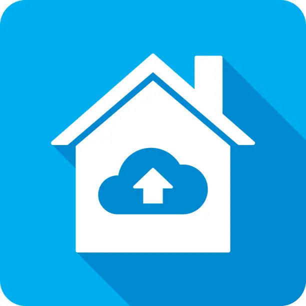 Vector illustration of House Cloud Upload Icon Silhouette