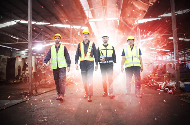 engineer team full skill quality for maintenance and training in industry factory worker , warehouse Workshop for factory operators, mechanical engineering team production.