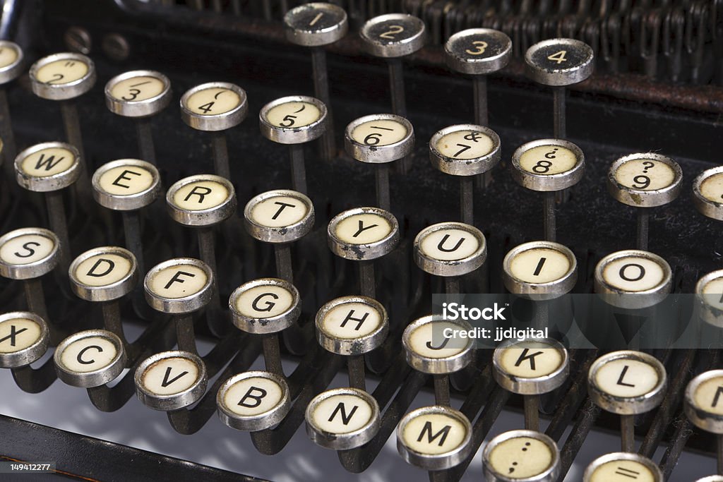 Detail of Old Typewriter Detail of the keyboard of a typewriter old black Antique Stock Photo